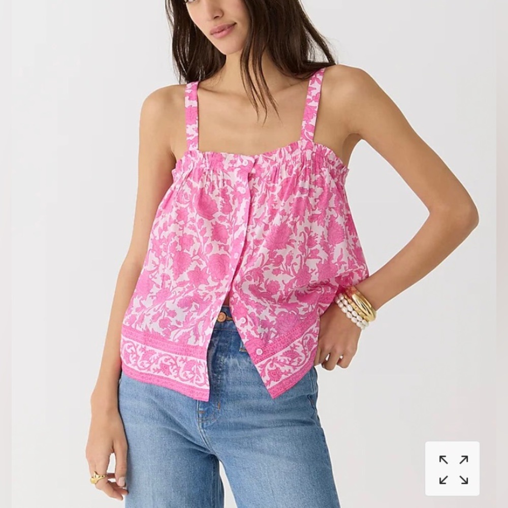 NWT JCREW Button-front tank in tiny rosebud floral Cupcake Blush